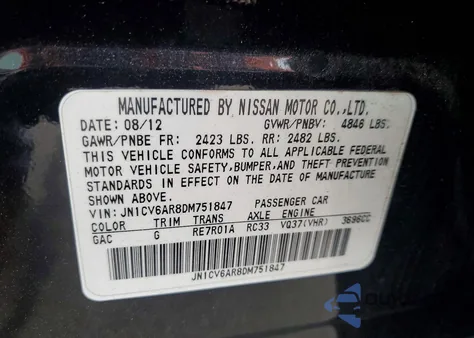 2013 Infiniti G37 from USA, damaged, VIN JN1CV6AR8DM751847